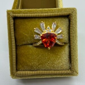 ORANGE SAPPHIRE AND WHITE TOPAZ  YELLOW GOLD DIPPED BAND SIZE 6 NWOT BOMB PARTY